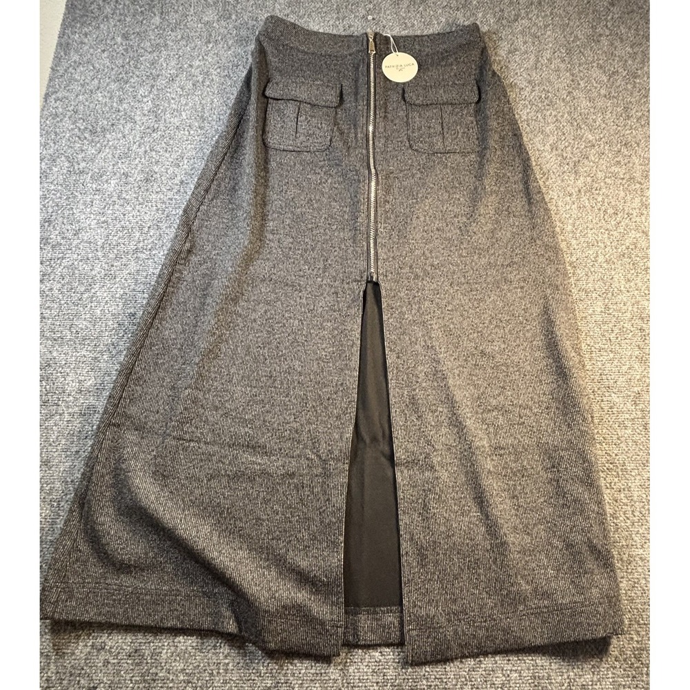 Patrizia Luca Maxi Skirt Womens M‎ Charcoal Grey Front Zip Slit LXS2009 NWT